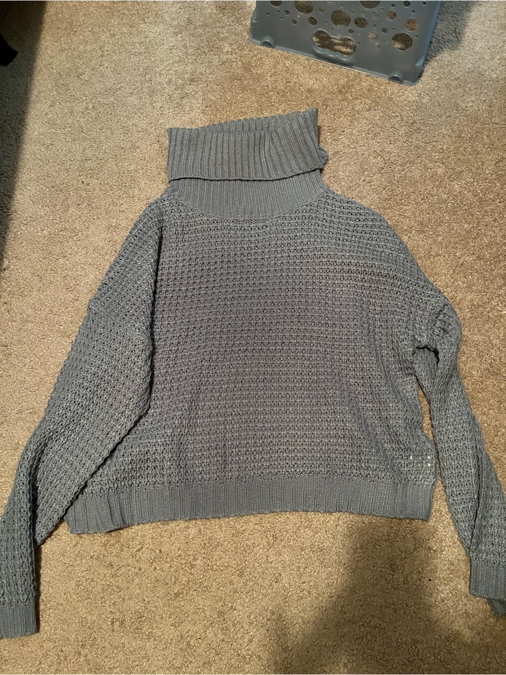 Blue Turtleneck Knit Sweater - Women's Cozy Pullover